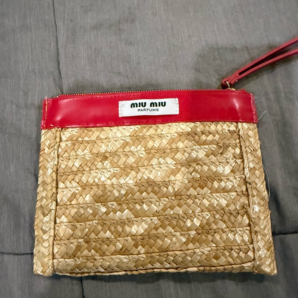 Miu Miu Parfums Red and Tan Woven Wristlet